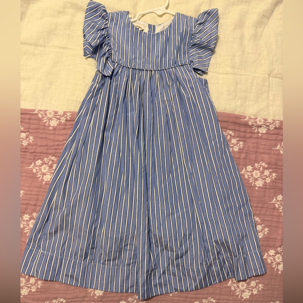 The Oaks Apparel Classic Blue Striped Flutter Sleeve Dress